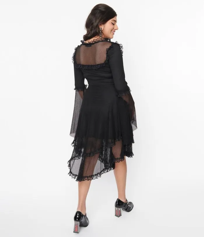 Black Fishnet Frill Flare Dress DressesHalloweenPlus Unique Vintage Dresses