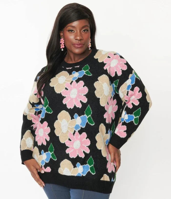 Black Floral Pullover Sweater ClothingPlus Unique Vintage Sweaters and Cardigans Black Floral Pullover Sweater ClothingPlus Unique Vintage Sweaters and Cardigans