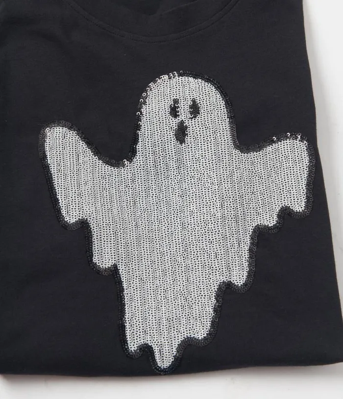 Black Ghost Sequin Unisex Tee ClothingHalloweenPlus Unique Vintage Graphic Tees
