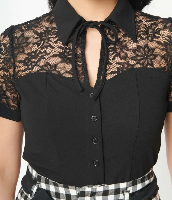 Black Lace Addison Blouse Halloween Unique Vintage Tops