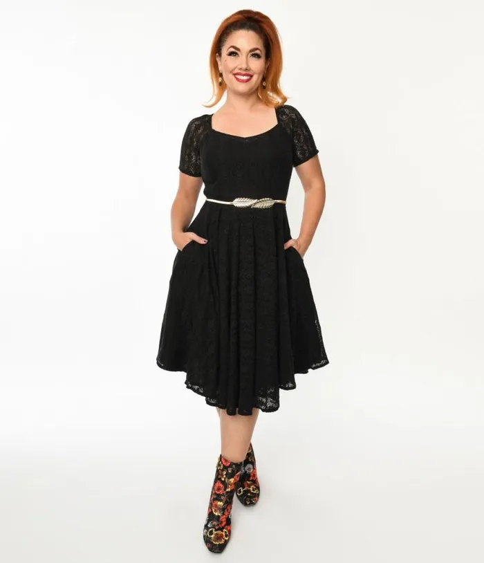 Black Lace Penny Swing Dress Dresses Unique Vintage Pocket Dresses
