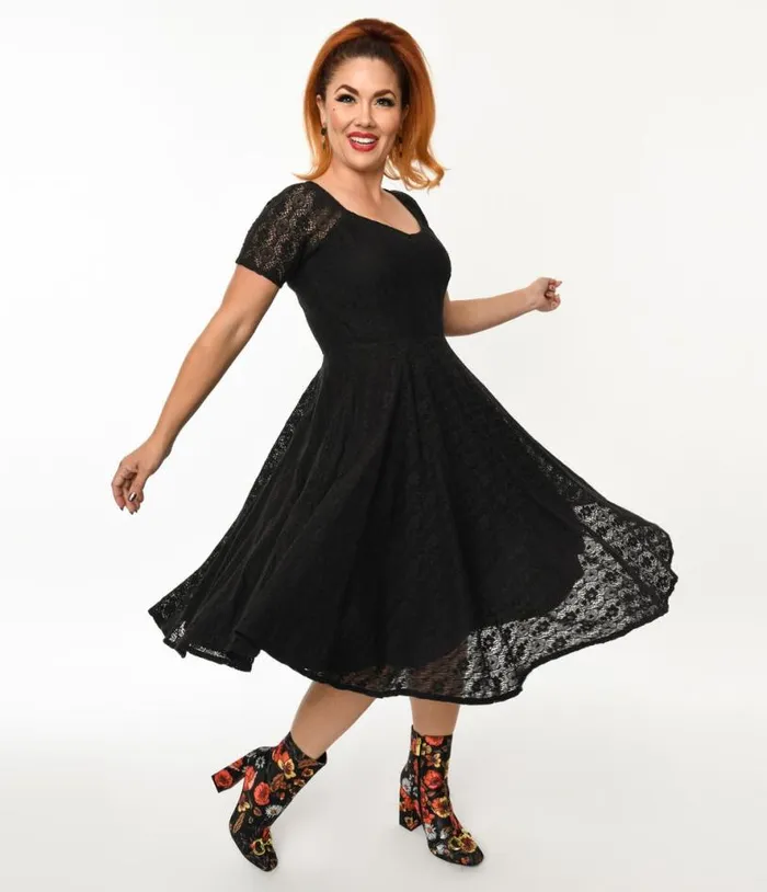 Black Lace Penny Swing Dress Dresses Unique Vintage Pocket Dresses