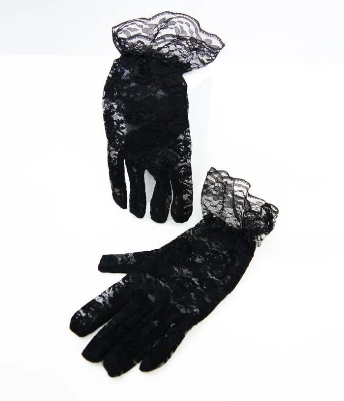 Black Lace Ruffle Gloves Accessories Unique Vintage Gloves and Scarves