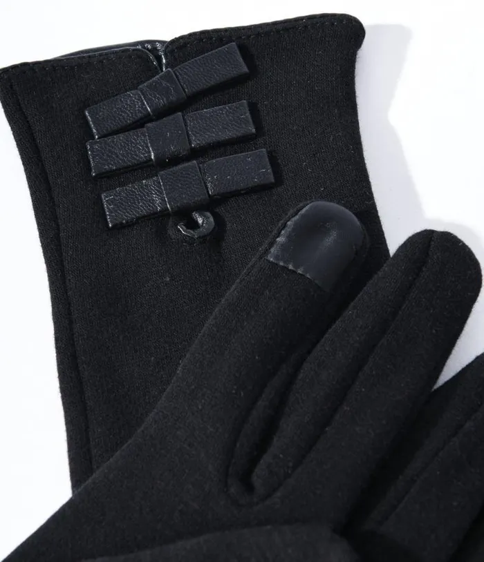 Black Leather Bows Texting Gloves Accessories Unique Vintage Gloves and Scarves