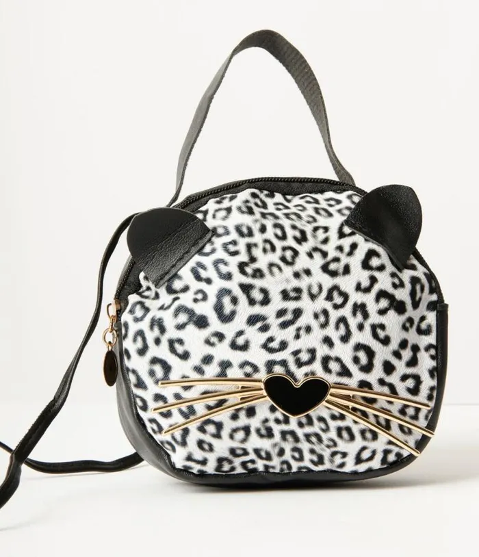 Black Leatherette and Leopard Face Crossbody Accessories Unique Vintage Novelty Bags Black Leatherette and Leopard Face Crossbody Accessories Unique Vintage Novelty Bags