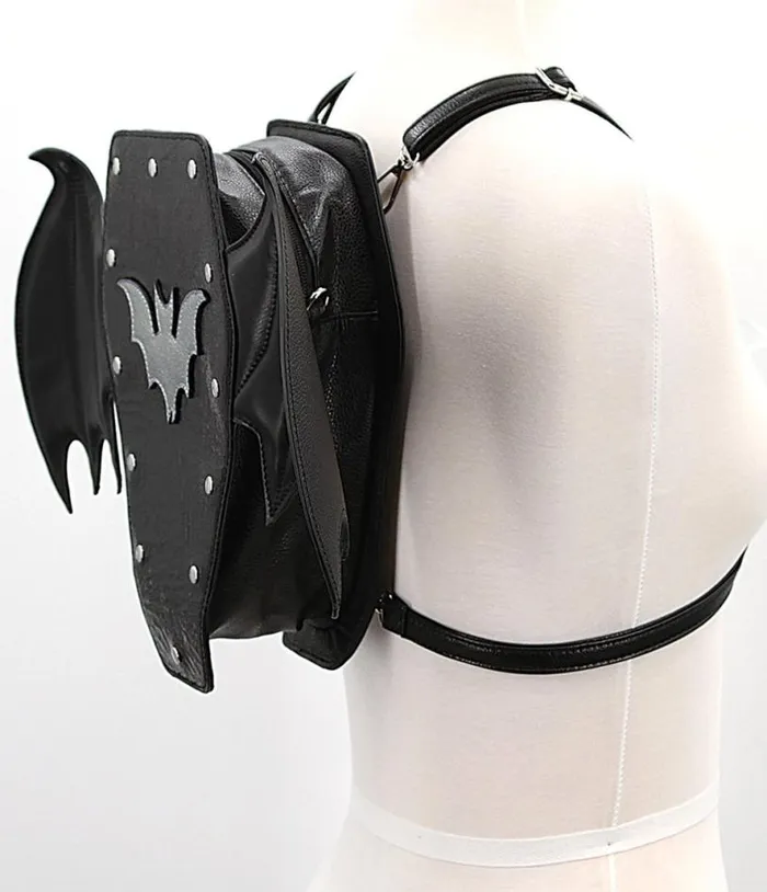Black Leatherette Batwing Coffin Backpack AccessoriesHalloween Unique Vintage Accessories