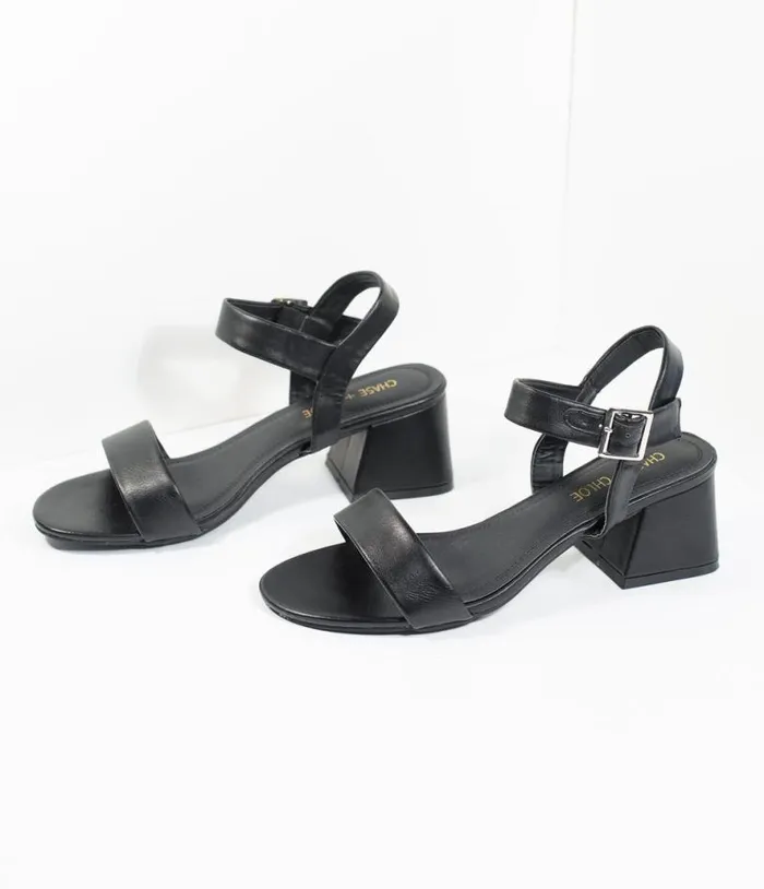 Black Leatherette Teagan Heeled Sandal Shoes Unique Vintage Sandals