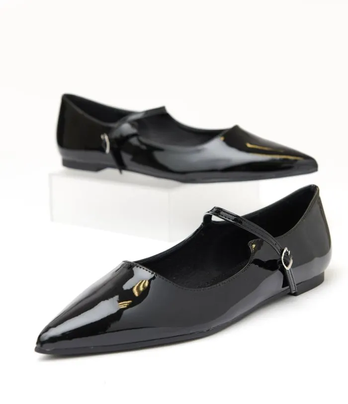 Black Mary Jane Pointed Toe Flats Shoes Unique Vintage Flats