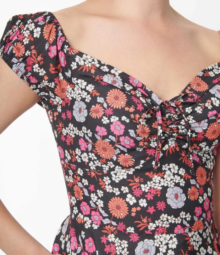 Black Multicolor Floral Sophia Swing Dress Dresses Unique Vintage Pocket Dresses