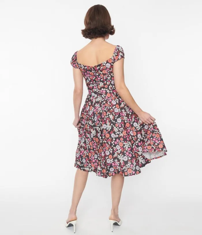 Black Multicolor Floral Sophia Swing Dress Dresses Unique Vintage Pocket Dresses