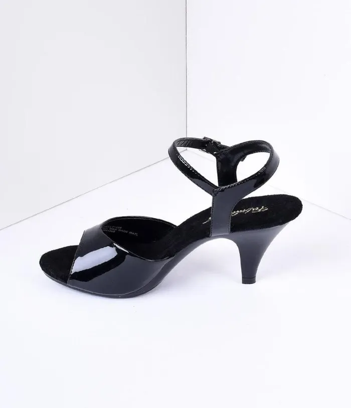 Black Patent Leather Belle Sandal Pump Shoes Unique Vintage Heels