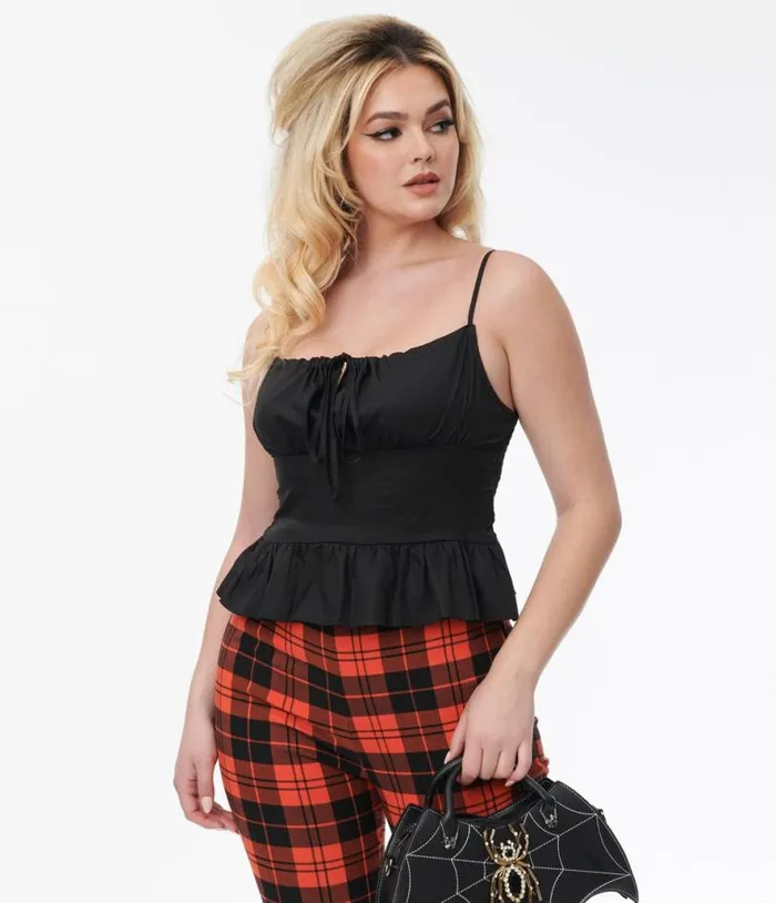 Black Peplum Crop Top ClothingHalloween Unique Vintage Tops