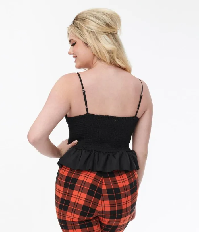 Black Peplum Crop Top ClothingHalloween Unique Vintage Tops