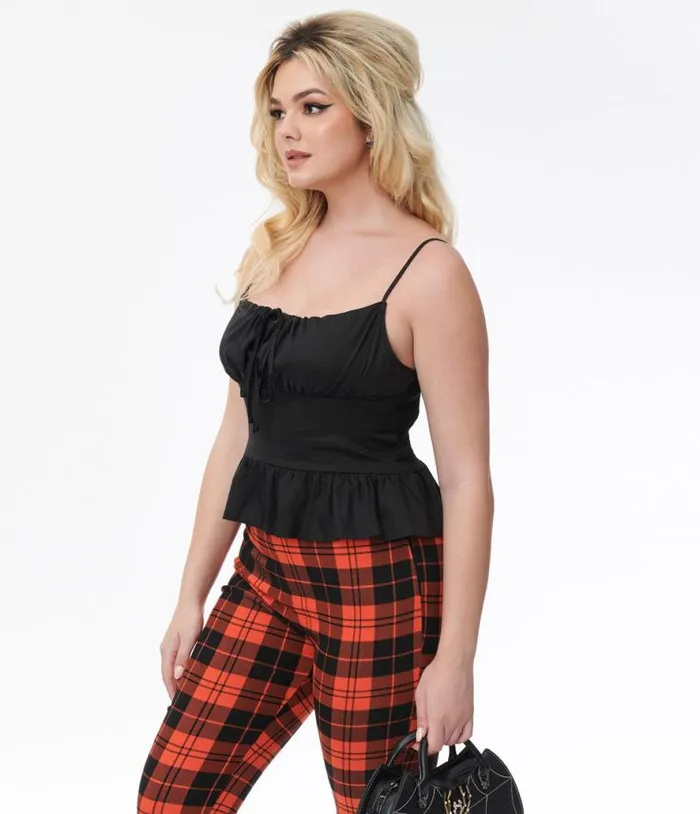 Black Peplum Crop Top ClothingHalloween Unique Vintage Tops