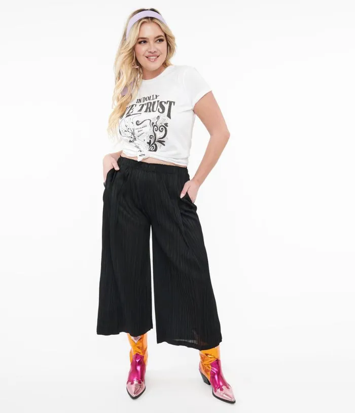 Black Pleated Cropped Pants Clothing Unique Vintage Pants