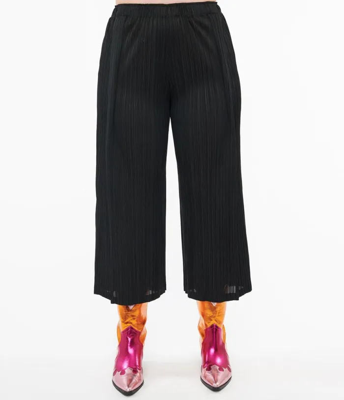 Black Pleated Cropped Pants Clothing Unique Vintage Pants