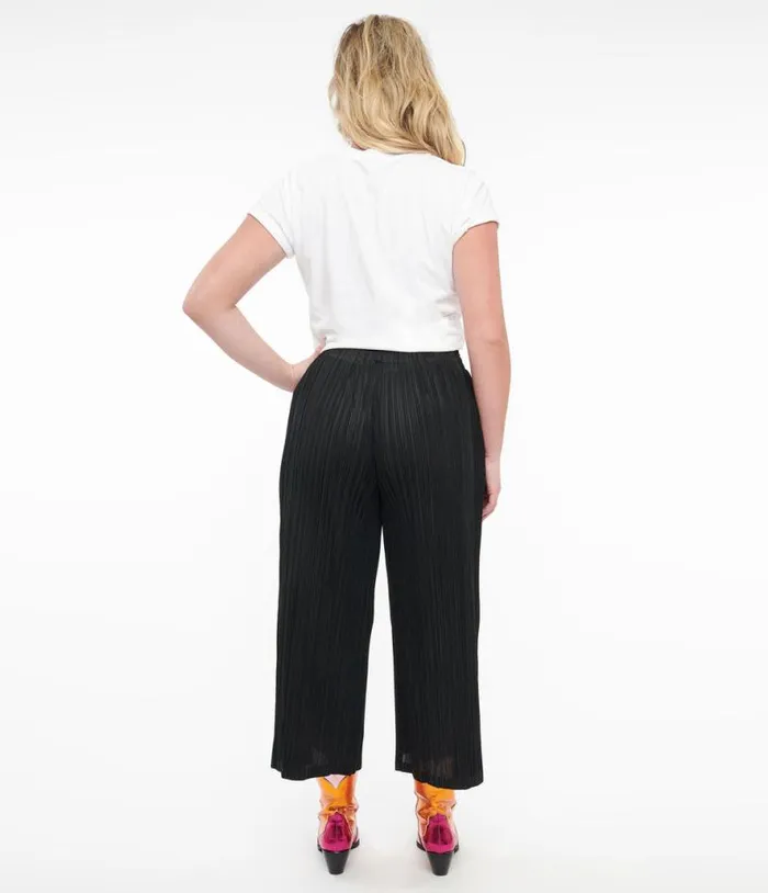 Black Pleated Cropped Pants Clothing Unique Vintage Pants