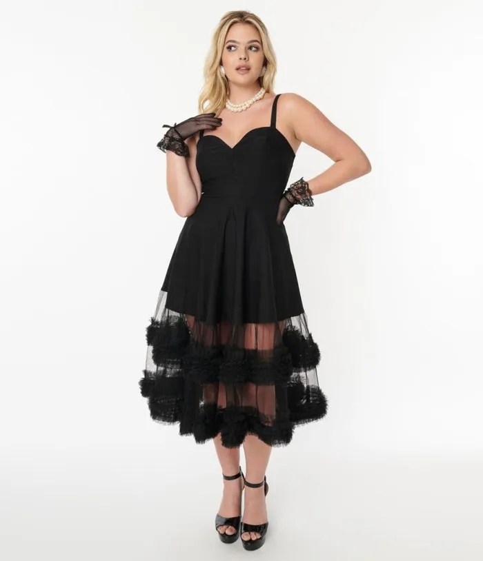 Black Roman Holiday Tulle Swing Dress DressesPlus Unique Vintage Swing