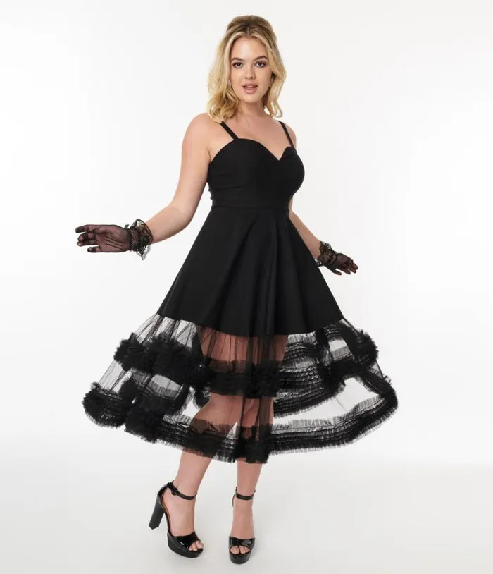 Black Roman Holiday Tulle Swing Dress DressesPlus Unique Vintage Swing