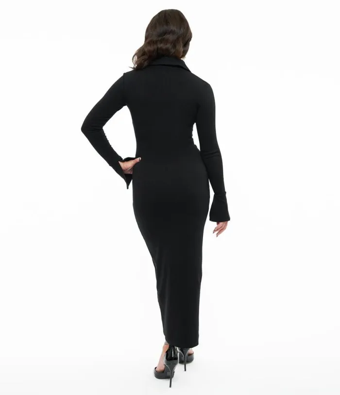 Black Salem Spiderweb Collar Maxi Dress DressesHalloweenPlus Unique Vintage Midi and Maxi