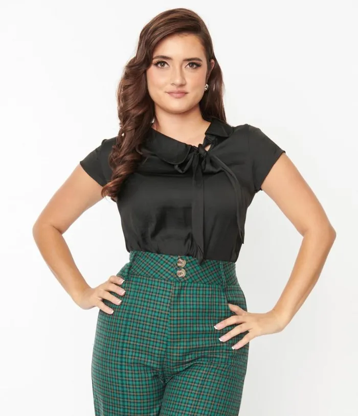 Black Satin Bow Blouse Clothing Unique Vintage Blouses
