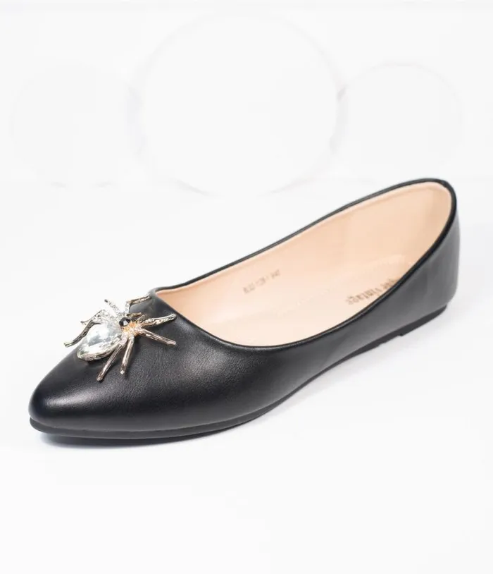 Black Spider Evie Flats HalloweenShoes Unique Vintage Flats
