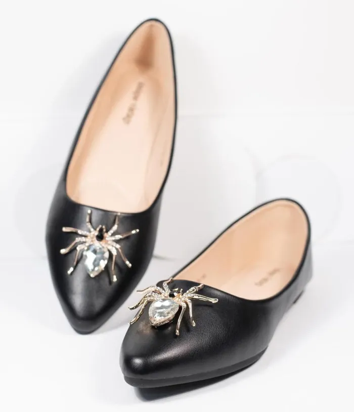 Black Spider Evie Flats HalloweenShoes Unique Vintage Flats