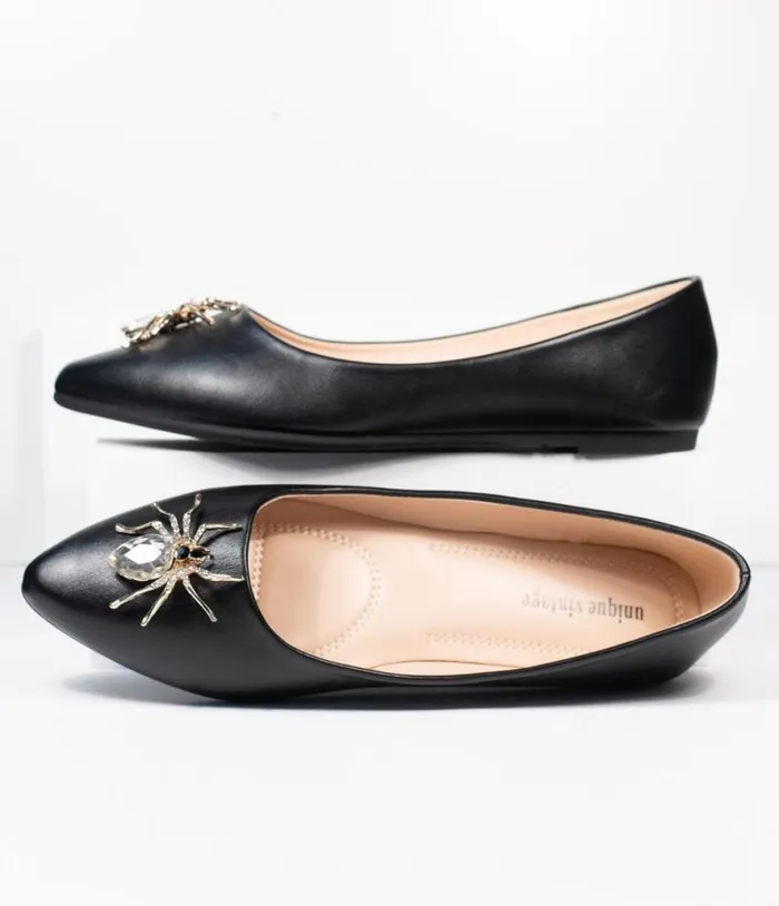 Black Spider Evie Flats HalloweenShoes Unique Vintage Flats