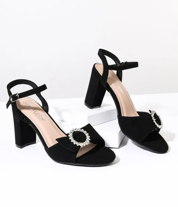Black Suede and Silver Rhinestone Peep Toe Heels Shoes Unique Vintage Heels Black Suede and Silver Rhinestone Peep Toe Heels Shoes Unique Vintage Heels
