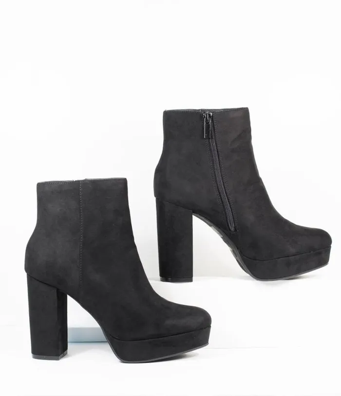 Black Suede Platform Heel Booties Shoes Unique Vintage Heels
