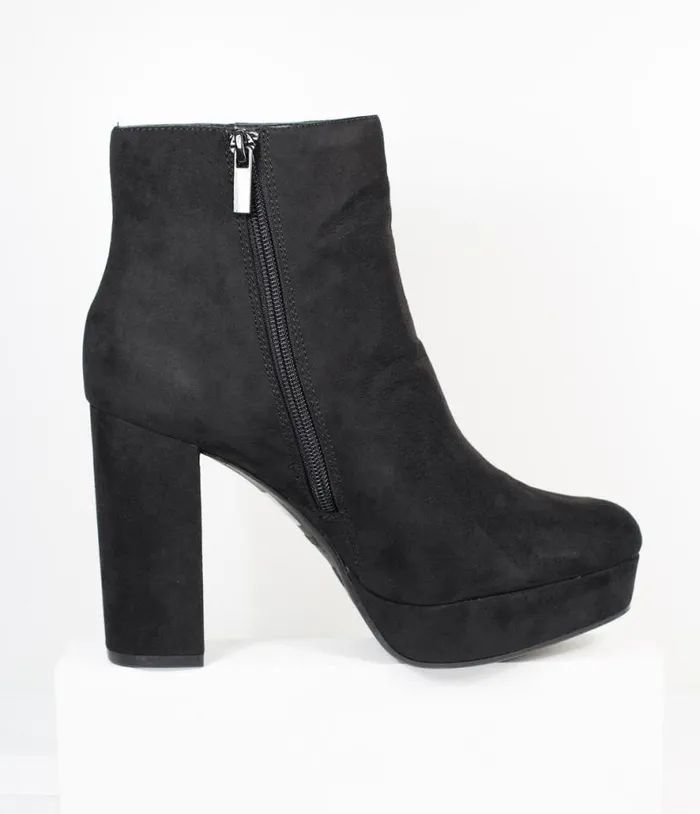 Black Suede Platform Heel Booties Shoes Unique Vintage Heels