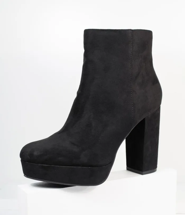 Black Suede Platform Heel Booties Shoes Unique Vintage Heels