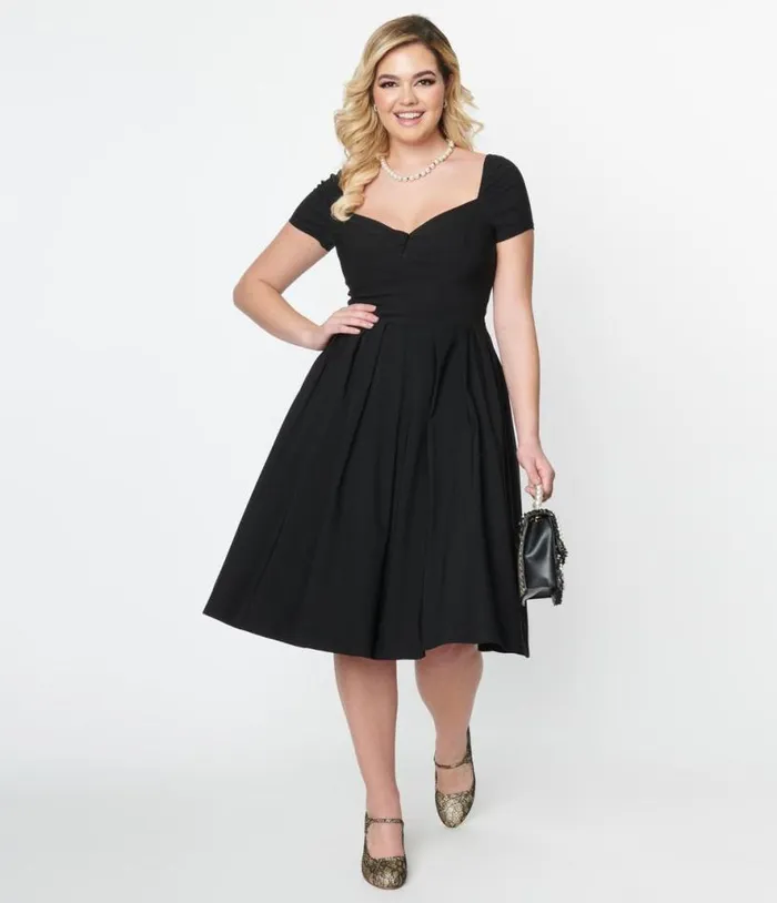 Black Sweetheart Midge Swing Dress Dresses Unique Vintage Swing