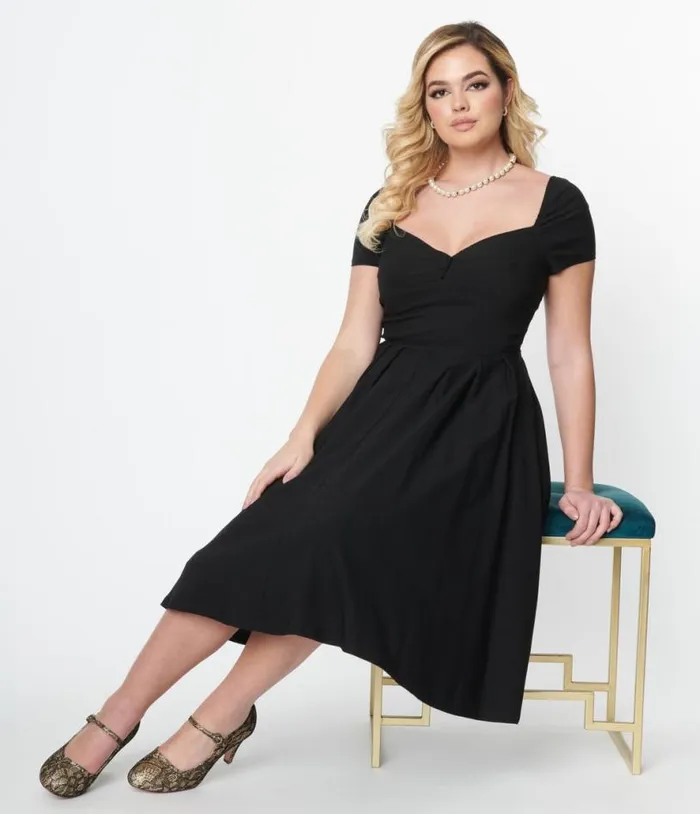 Black Sweetheart Midge Swing Dress Dresses Unique Vintage Swing