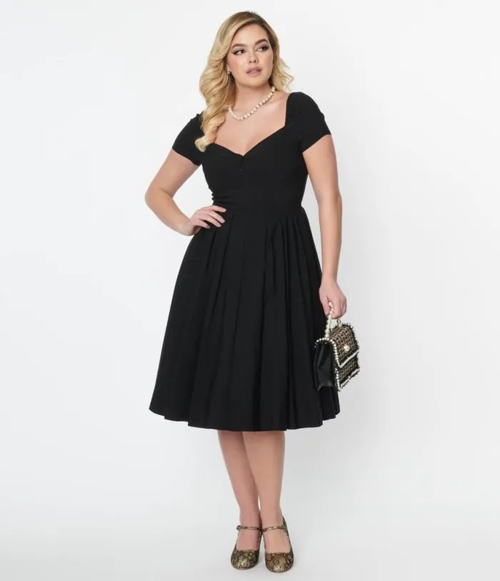 Black Sweetheart Midge Swing Dress Dresses Unique Vintage Swing