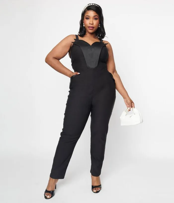 Black Tuxedo Jumpsuit ClothingPlus Unique Vintage Rompers and Jumpsuits