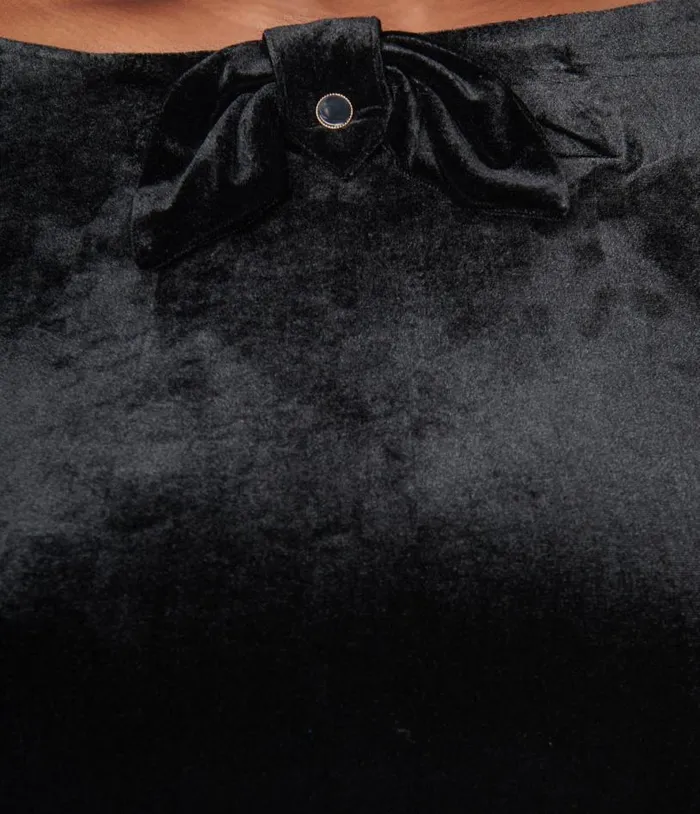 Black Velvet Faux Bow Devon Swing Dress DressesPlus Unique Vintage Pocket Dresses