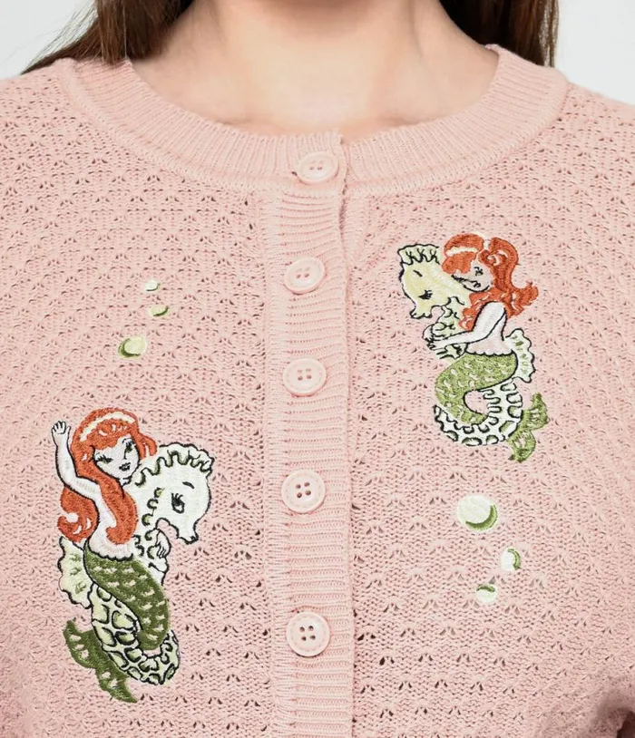 Blush Pink Mermaid Sisters Cropped Cardigan Clothing Unique Vintage Sweaters and Cardigans