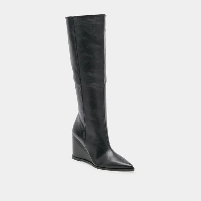 Boots and Booties Shop Dolce Vita Bruce Black Boots Black Leather Boots With Wedge Heel Black Leather