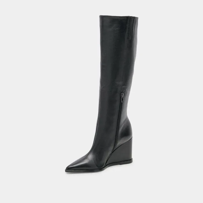 Boots and Booties Shop Dolce Vita Bruce Black Boots Black Leather Boots With Wedge Heel Black Leather
