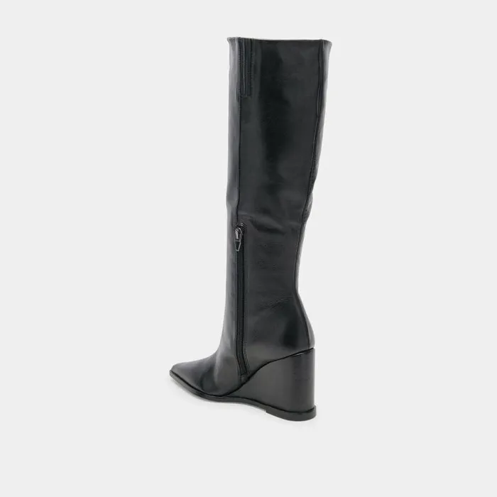 Boots and Booties Shop Dolce Vita Bruce Black Boots Black Leather Boots With Wedge Heel Black Leather