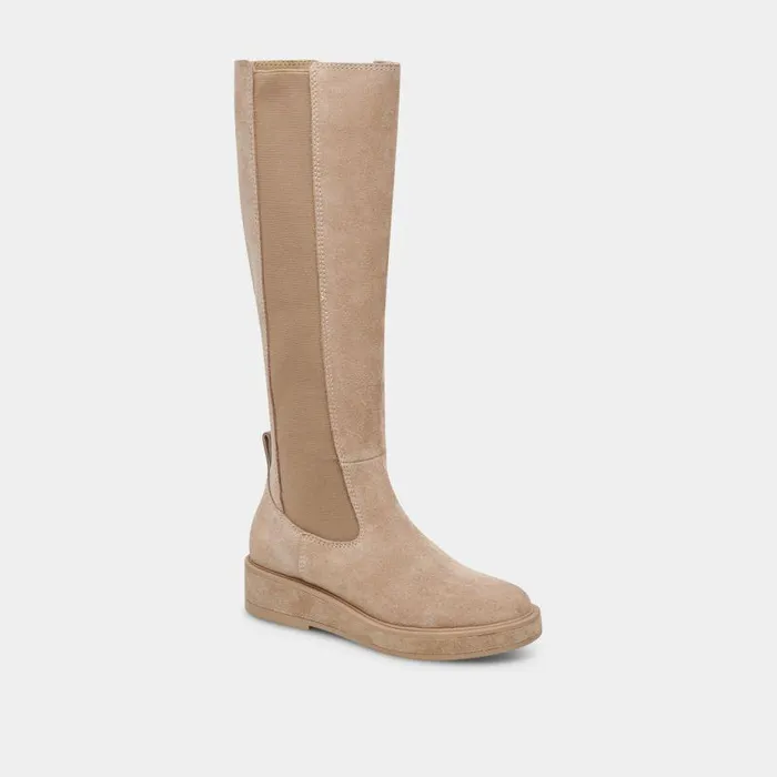 Boots and Booties Shop Dolce Vita Eamon H2o Almond Suede Wide Calf Boots Waterproof Almond Suede Boots Almond Suede