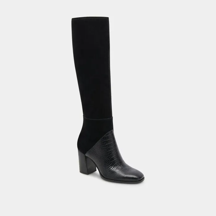 Boots and Booties Shop Dolce Vita Fynn Wide Calf Boots Black Multi Embossed Leather Kneehigh Boots Black Multi Embossed Leather
