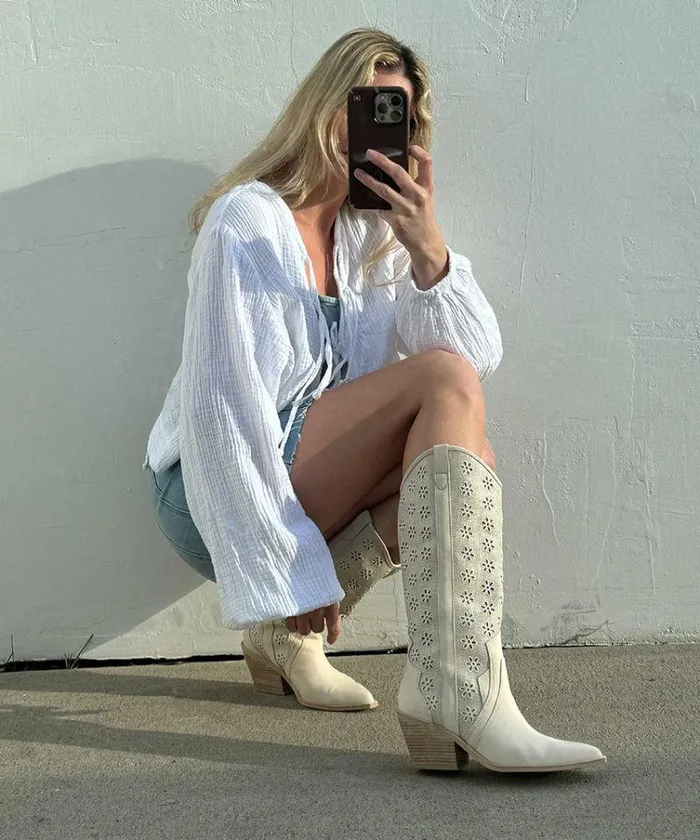 Boots and Booties Shop Dolce Vita Navene Boots Oatmeal Floral Eyelet Oatmeal Floral Eyelet