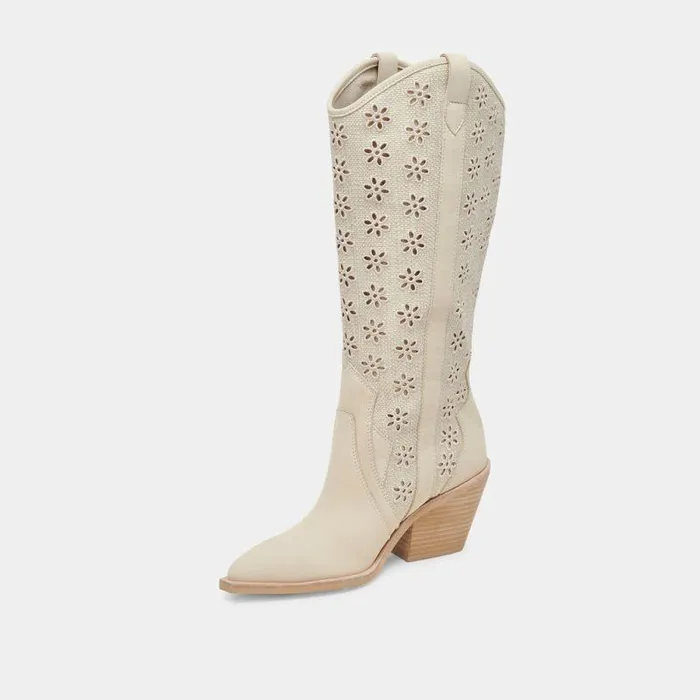 Boots and Booties Shop Dolce Vita Navene Boots Oatmeal Floral Eyelet Oatmeal Floral Eyelet