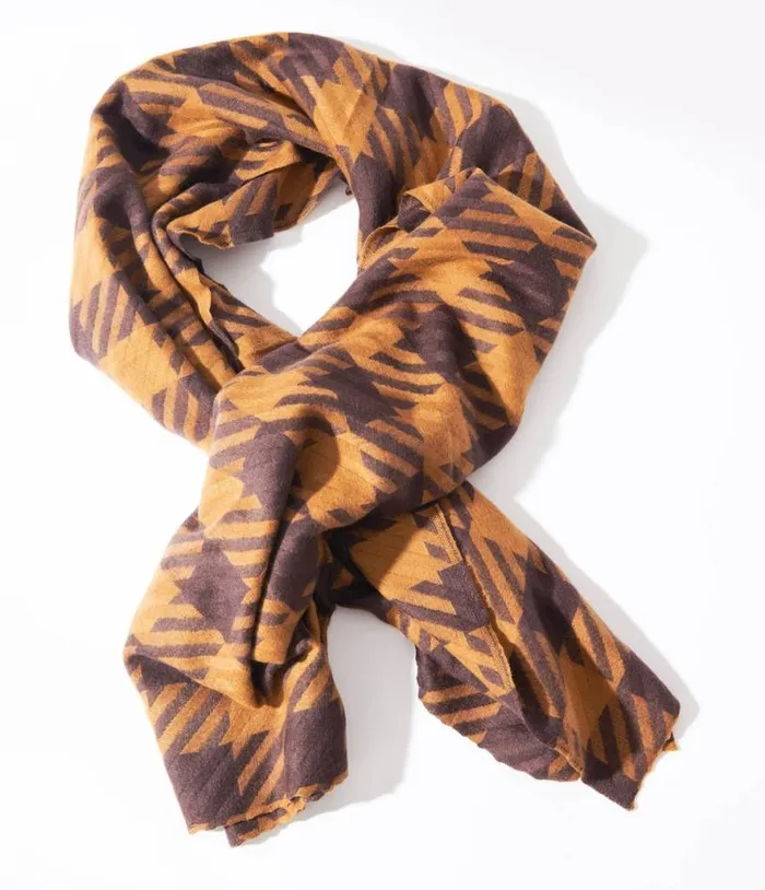 Brown and Mustard Checkered Scarf Accessories Unique Vintage Gloves and Scarves