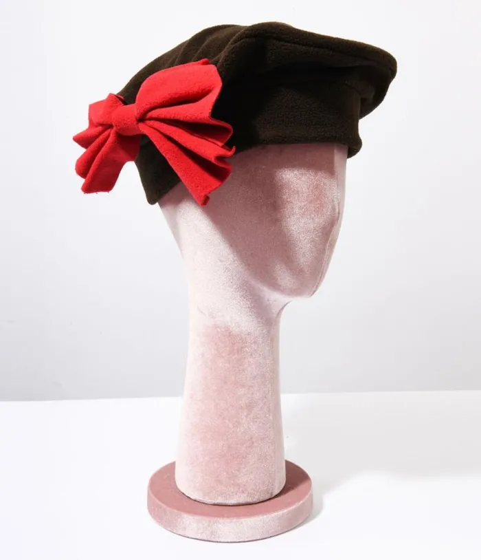 Brown and Red Bow Beret Accessories Unique Vintage Berets
