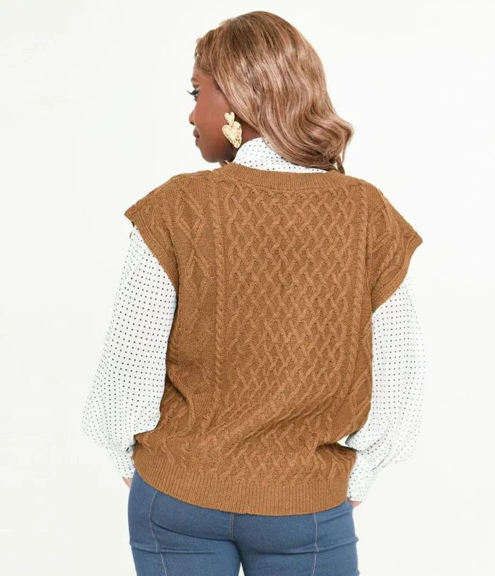 Brown Cable Knit Sweater Vest ClothingPlus Unique Vintage Sweaters and Cardigans