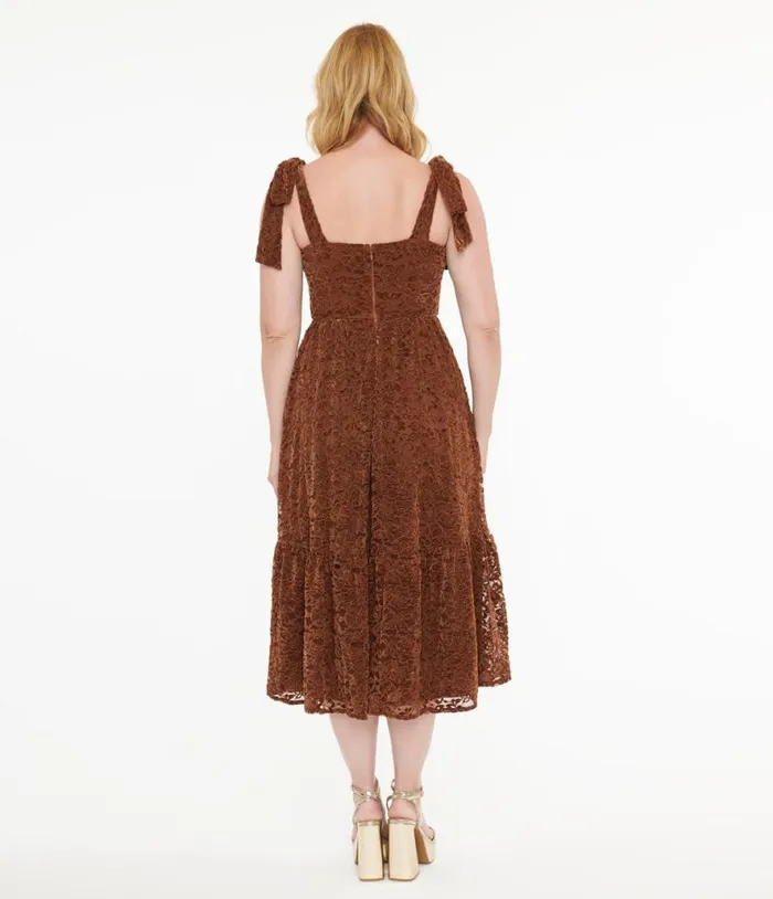 Brown Velvet Lace Midi Dress Dresses Unique Vintage Midi
