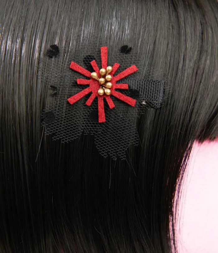 Burgundy and Black Mesh Floral Hair Clip Accessories Unique Vintage Hair Clips